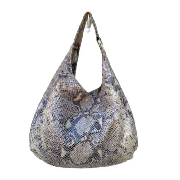 Michael Kors Soft Grey Snakeskin Fulton Bag w/Gold Logo Hardware - Picture 1 of 13